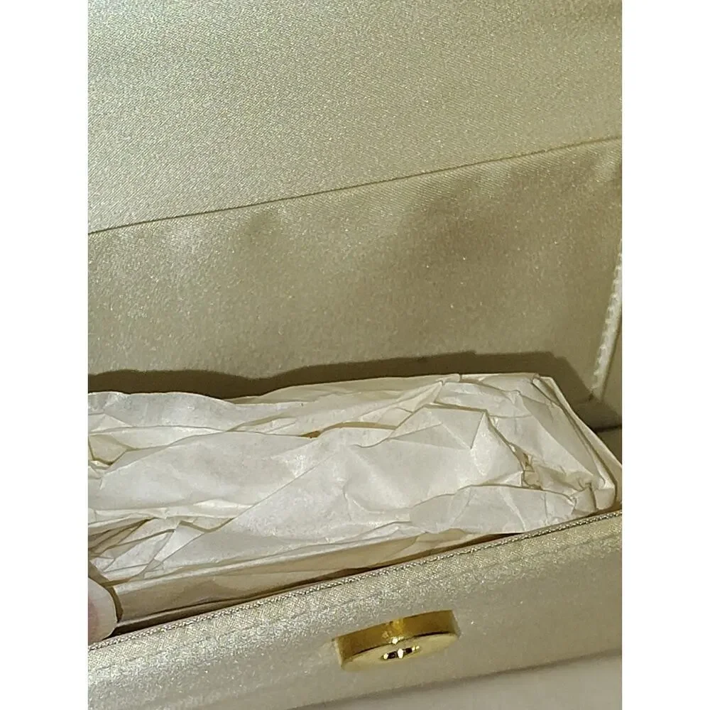 NWOT 100% Pure Silk Champagne Gold Flap Evening Clutch Crossbody Bag Tassel